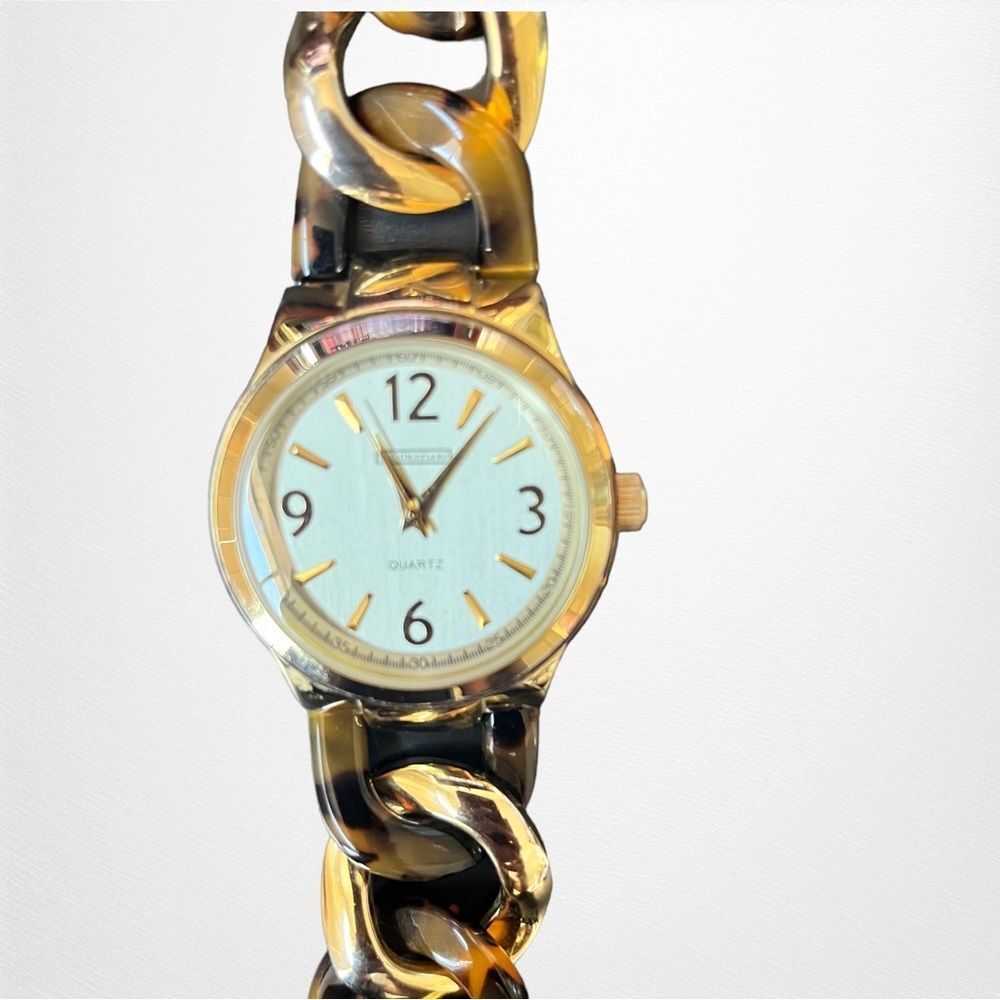 R J Graziano Chunky Tortoise And Gold Tone Link Watch